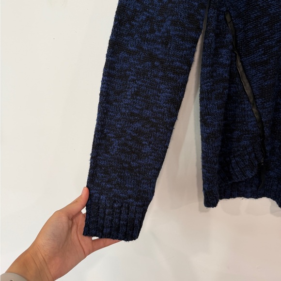 Michael Stars Navy Marled Crewneck Sweater with Zip Accents - Picture 4 of 12